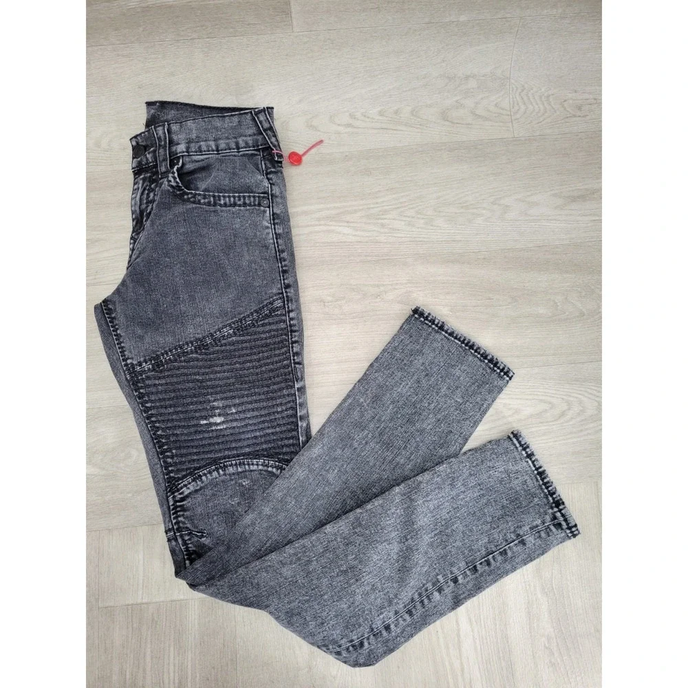 True Religion Geno Big T Jeans Men's 29 Black Marble Moto Ribbed Relaxed Slim